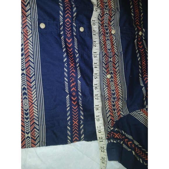 Lucky Brand Men's Navy Beige Orange Aztec Print Pearl Snap Stretch Shirt Medium - Picture 6 of 10